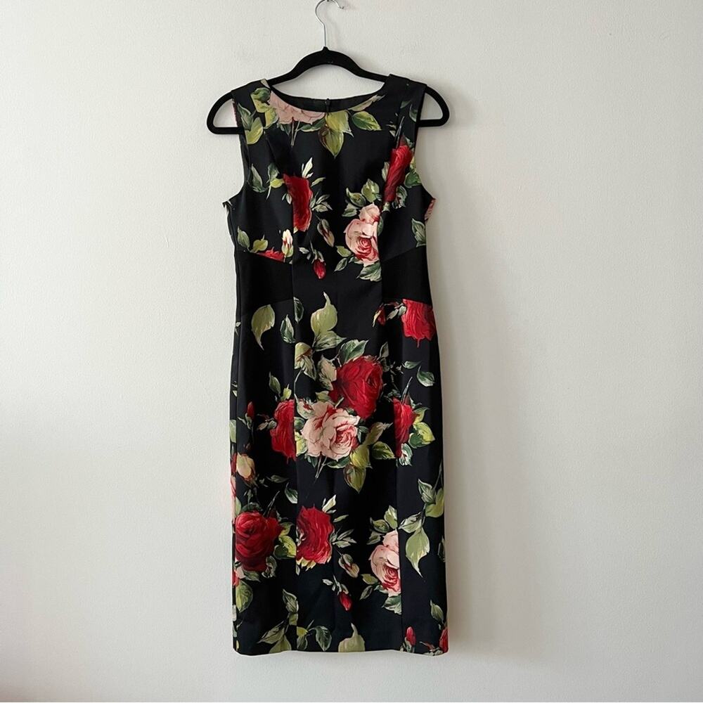 Black Halo Rose Print Sheath Dress